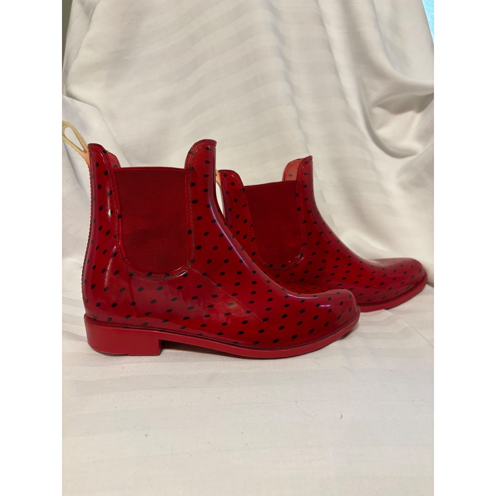 Lauren Ralph Lauren Tally Red Polka‎ Dot Ankle Rain Boots W 7 Chelsea Waterproof - Picture 5 of 8